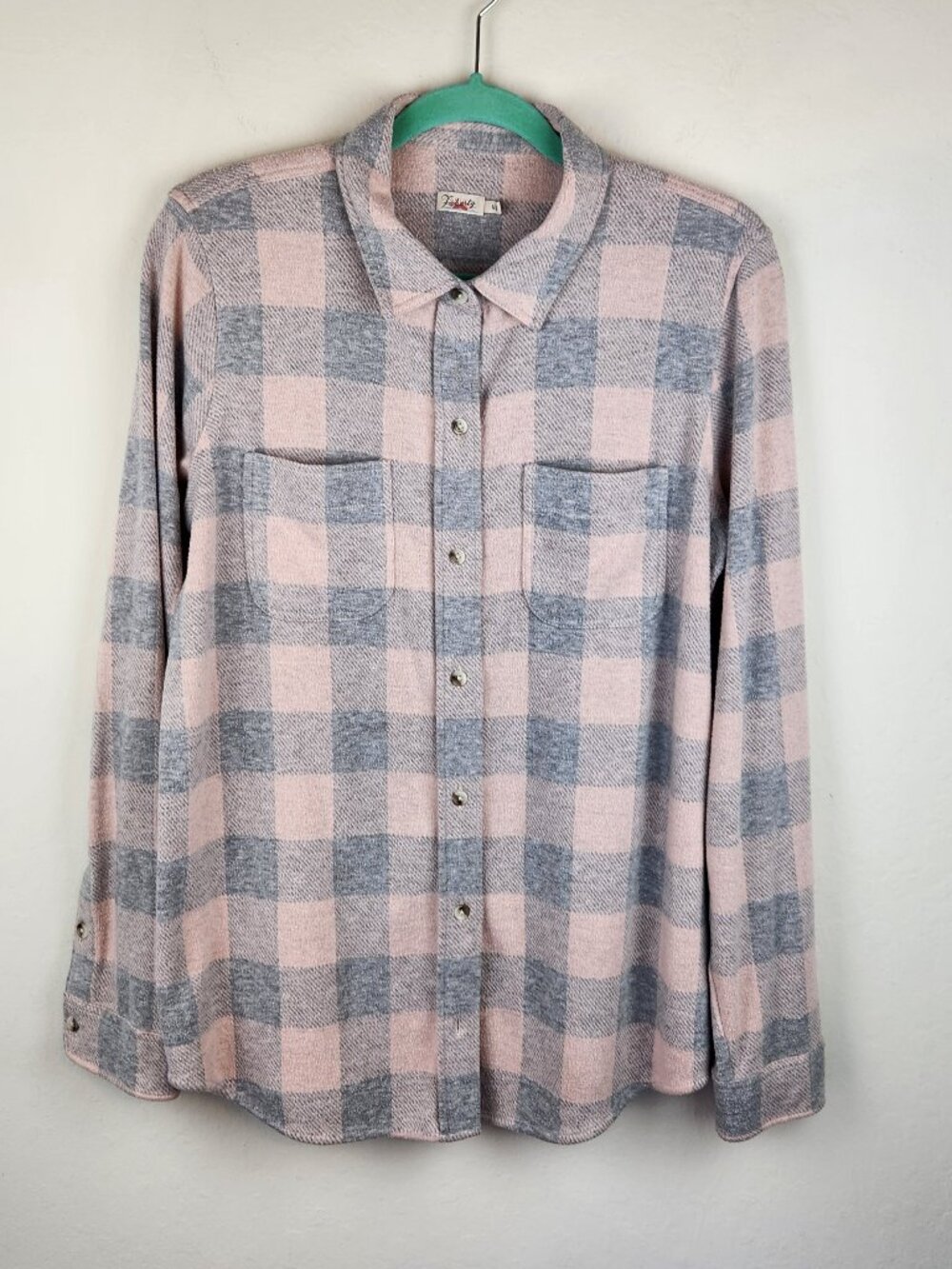 Faherty Legend Flannel Sweater Shirt Buffalo Check Plaid Pink Gray sz M *flawed*